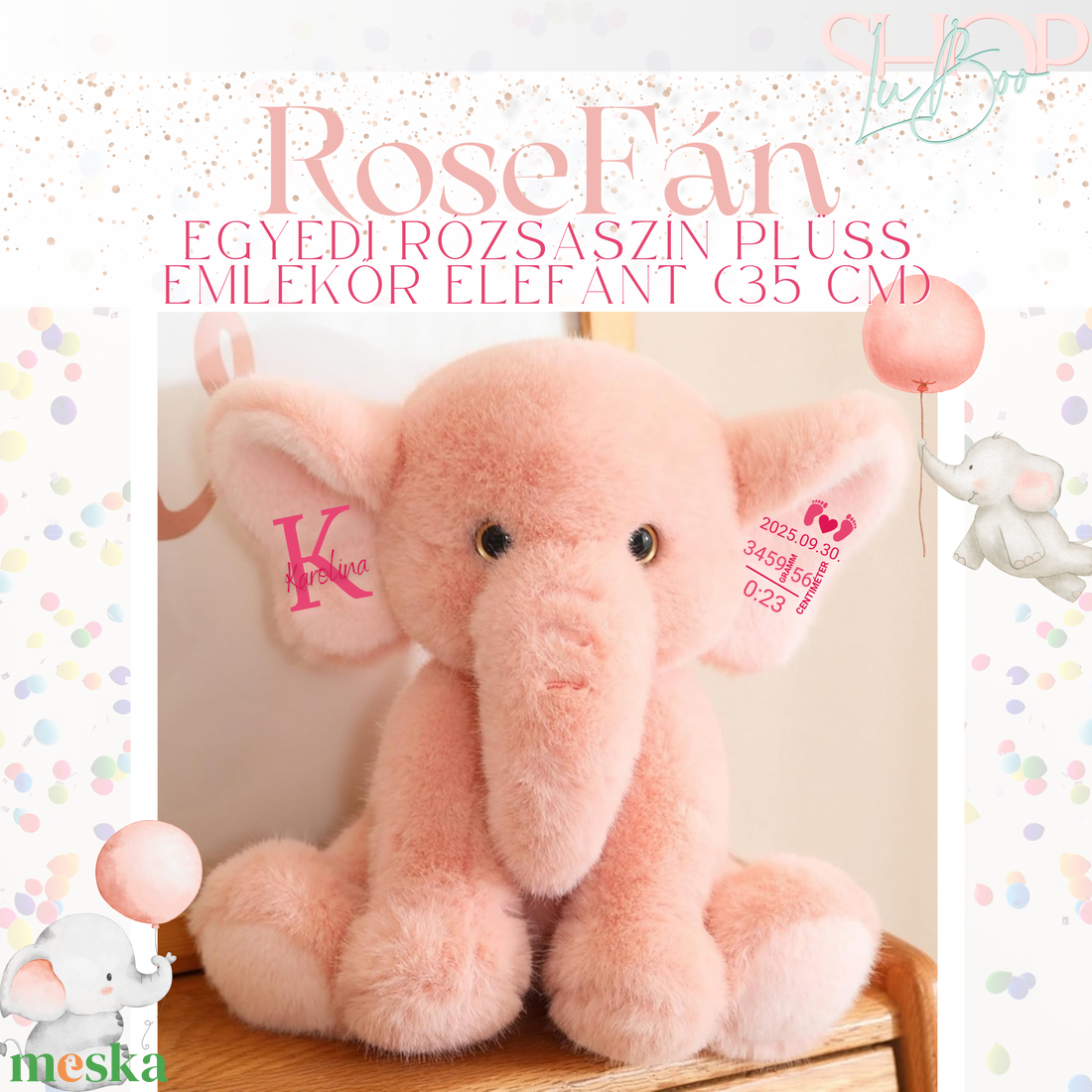 RoseFán - Egyedi rózsaszín plüss emlékőr elefánt (35 cm) - játék & sport - plüssállat & játékfigura - elefánt - Meska.hu