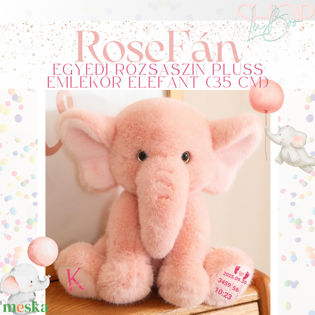 RoseFán - Egyedi rózsaszín plüss emlékőr elefánt (35 cm) - játék & sport - plüssállat & játékfigura - elefánt - Meska.hu