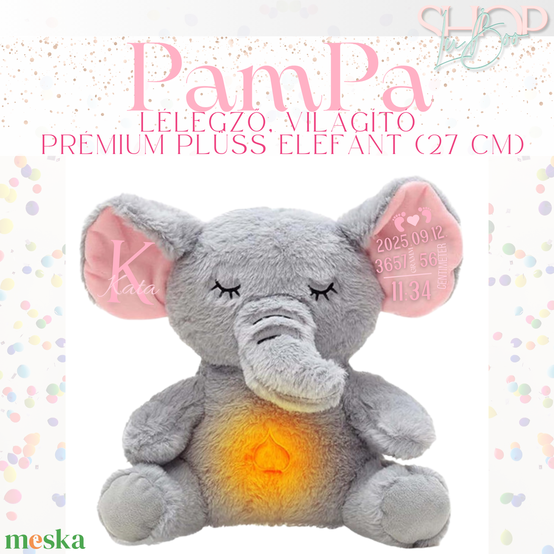 Pampa - Lélegző, világító prémium plüss elefánt (27 cm) - játék & sport - plüssállat & játékfigura - elefánt - Meska.hu