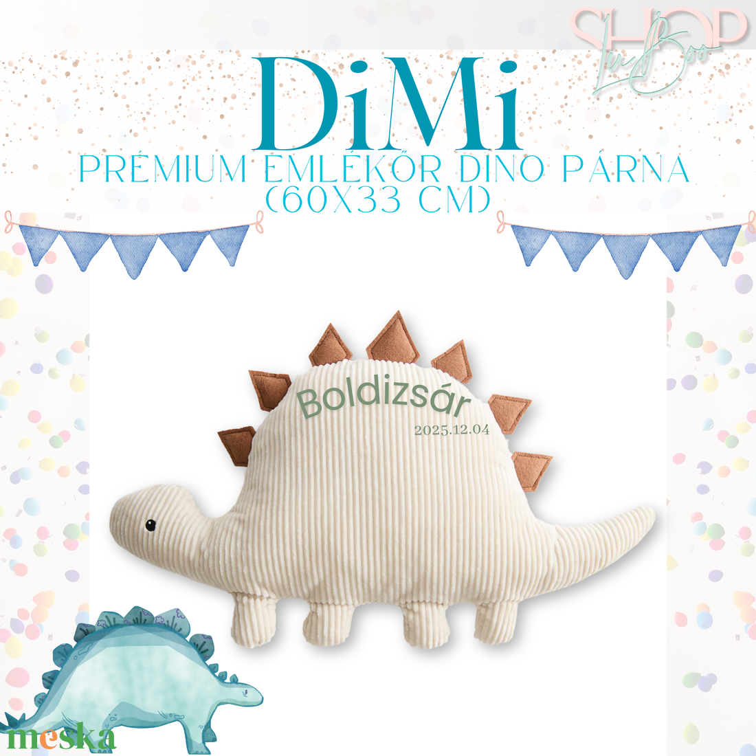 DiMi -  Prémium emlékőr dino párna (60x33 cm) - játék & sport - plüssállat & játékfigura - plüss dínók - Meska.hu