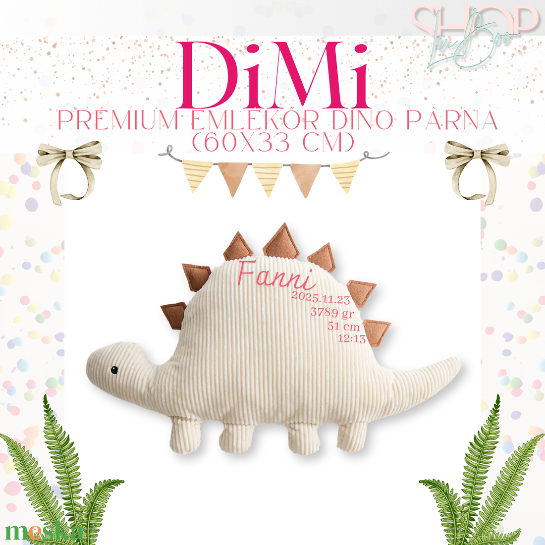 DiMi -  Prémium emlékőr dino párna (60x33 cm) - játék & sport - plüssállat & játékfigura - plüss dínók - Meska.hu