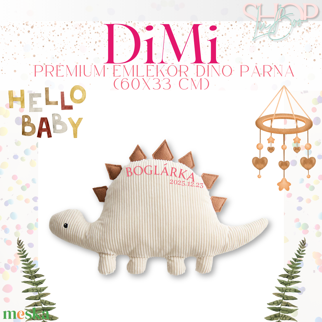 DiMi -  Prémium emlékőr dino párna (60x33 cm) - játék & sport - plüssállat & játékfigura - plüss dínók - Meska.hu