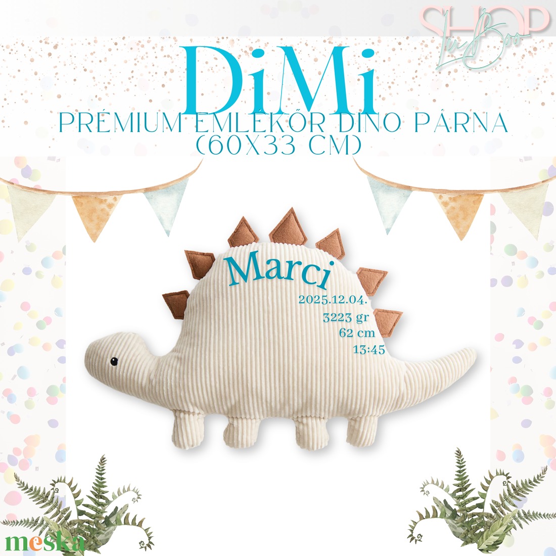 DiMi -  Prémium emlékőr dino párna (60x33 cm) - játék & sport - plüssállat & játékfigura - plüss dínók - Meska.hu