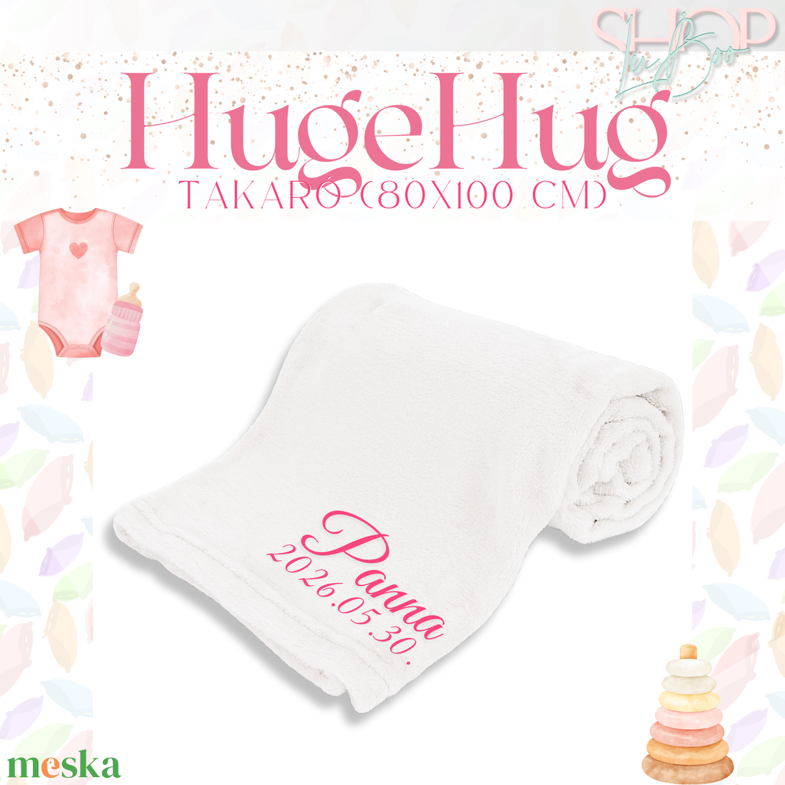HugeHug - Névre szóló takaró (80x100 cm) - baba - mama - babaágyneműk - babatakaró, gyerek pléd - Meska.hu