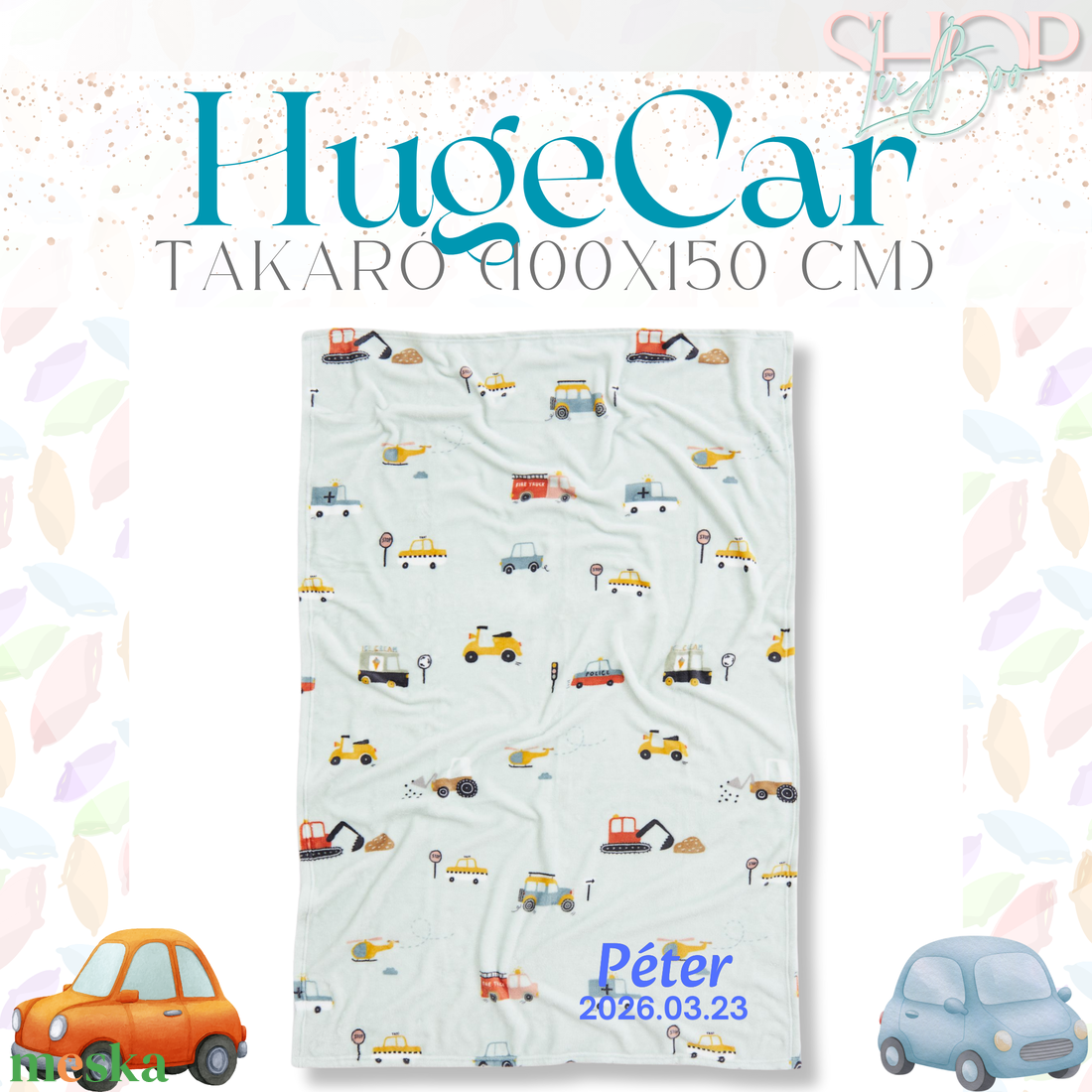 HugeCar - Névre szóló takaró (100x150 cm) - baba - mama - babaágyneműk - babatakaró, gyerek pléd - Meska.hu