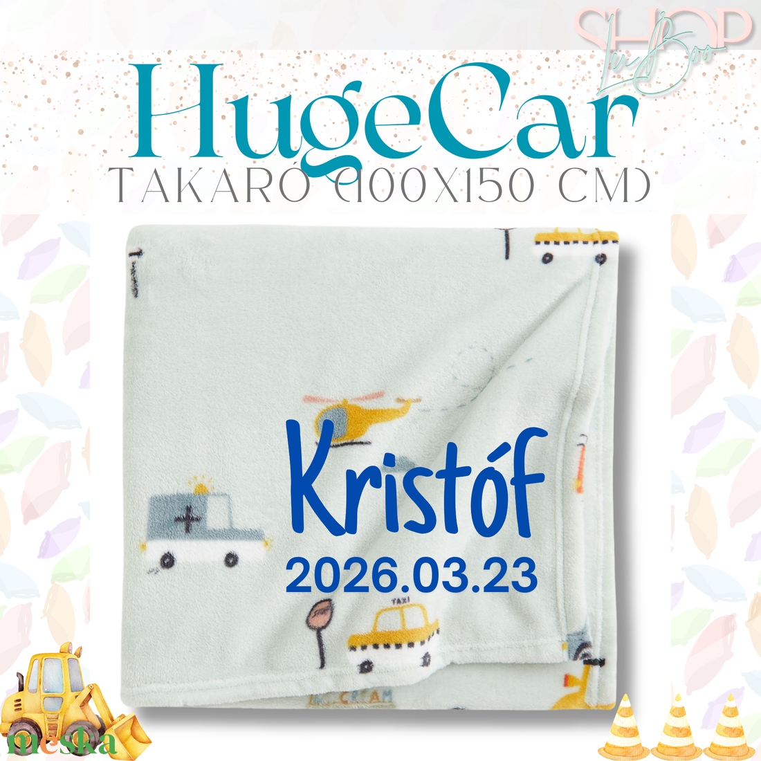 HugeCar - Névre szóló takaró (100x150 cm) - baba - mama - babaágyneműk - babatakaró, gyerek pléd - Meska.hu