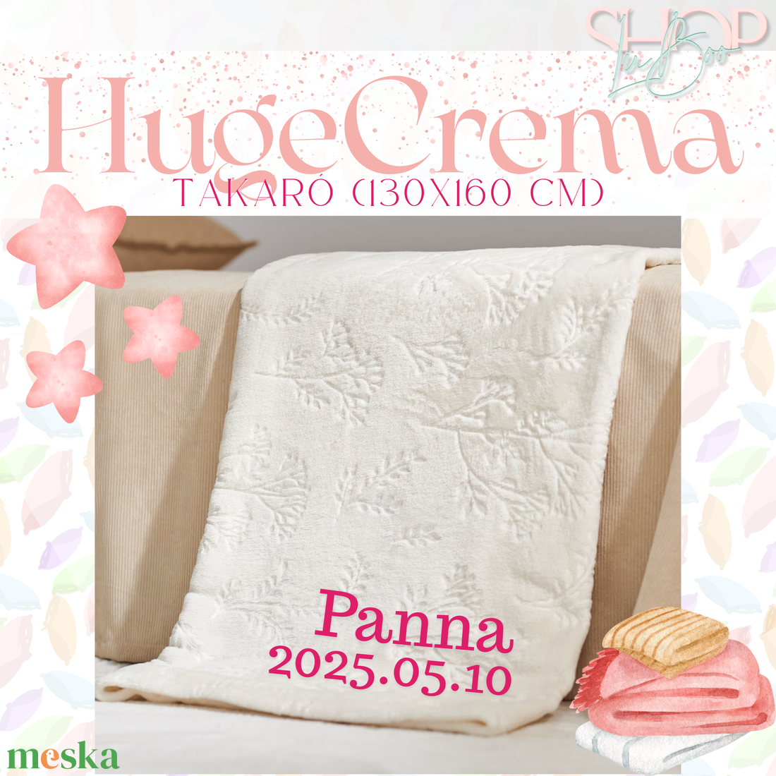 HugeCrema - Névre szóló takaró (130x160 cm) - baba - mama - babaágyneműk - babatakaró, gyerek pléd - Meska.hu