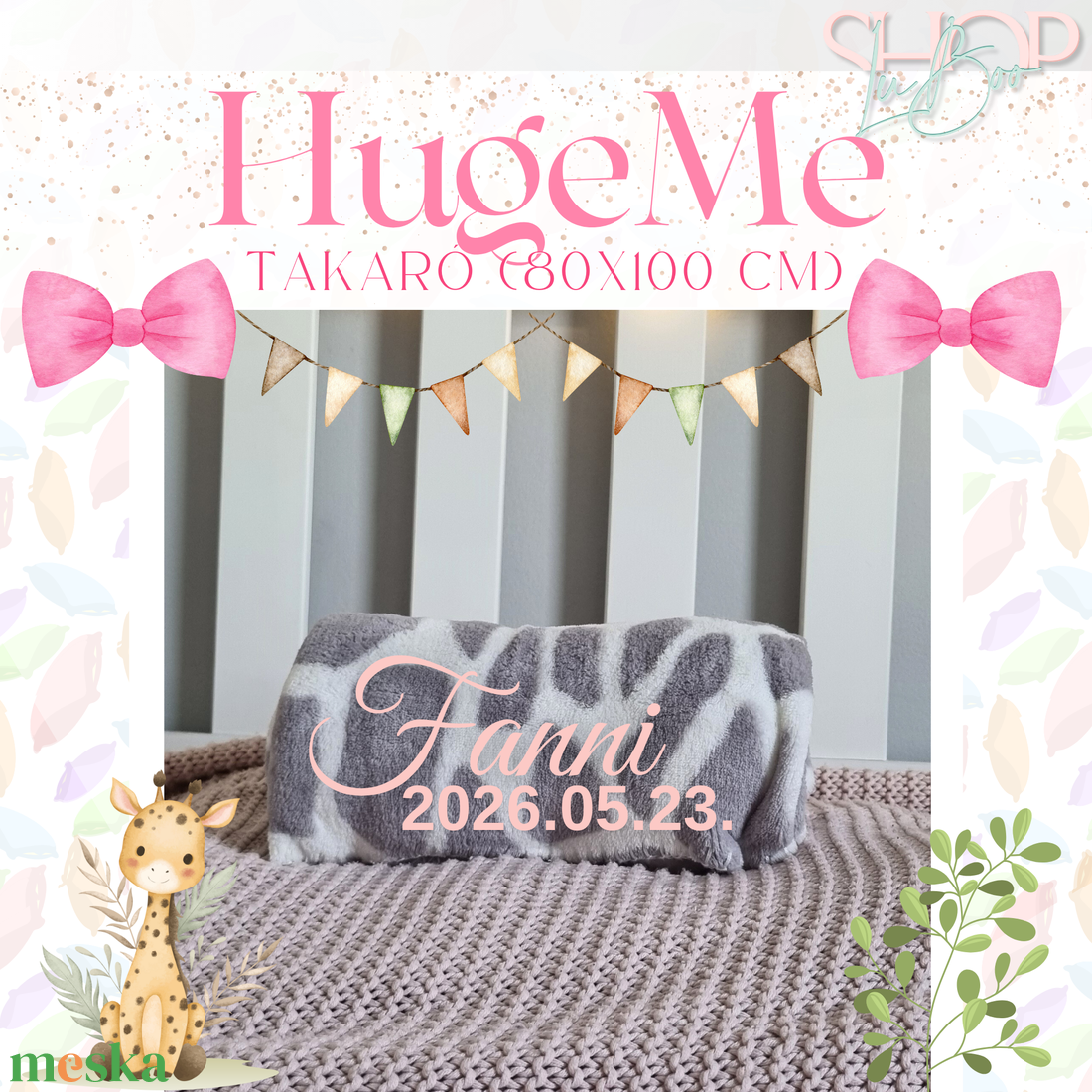 HugeMe - Névre szóló takaró (80x100 cm) - baba - mama - babaágyneműk - babatakaró, gyerek pléd - Meska.hu