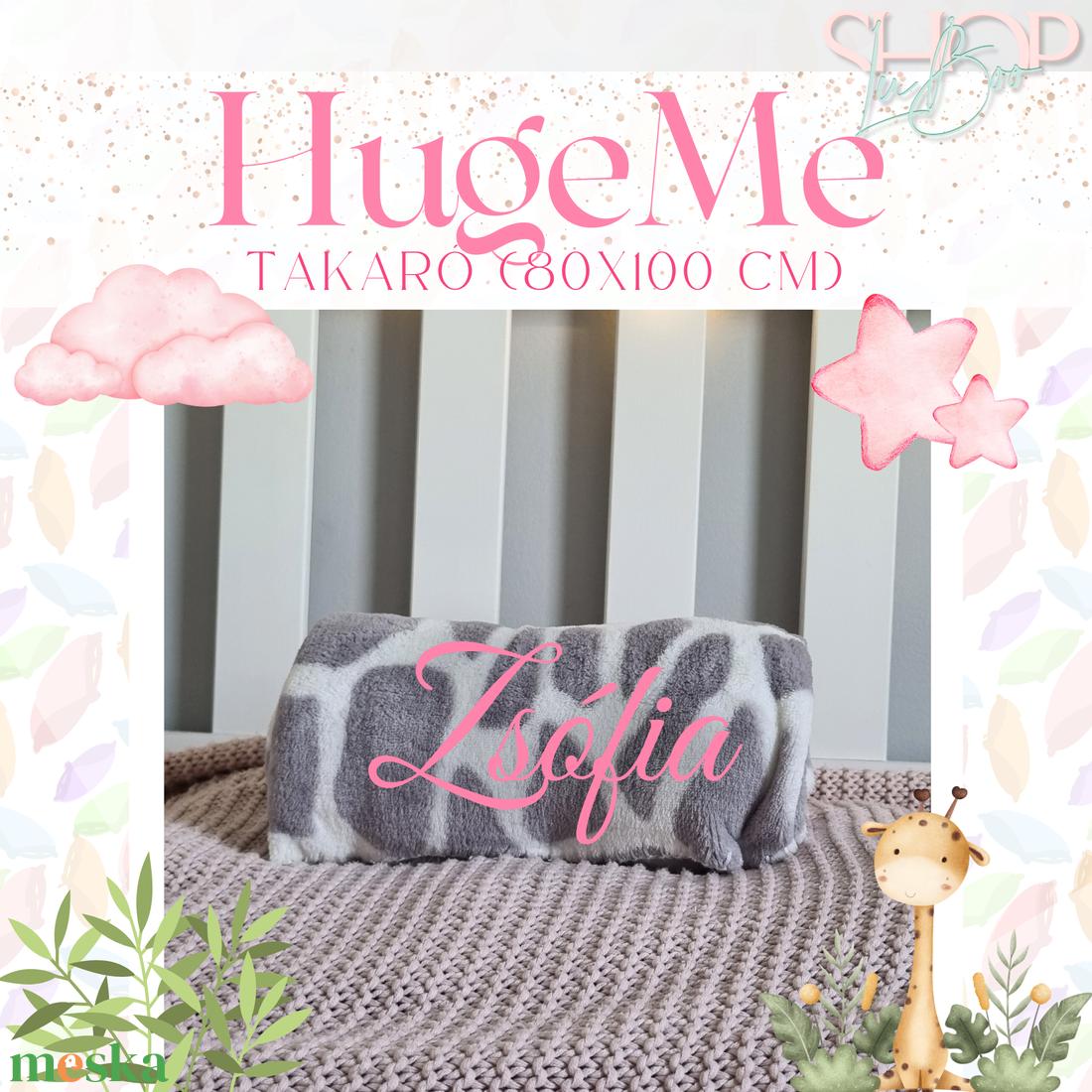 HugeMe - Névre szóló takaró (80x100 cm) - baba - mama - babaágyneműk - babatakaró, gyerek pléd - Meska.hu