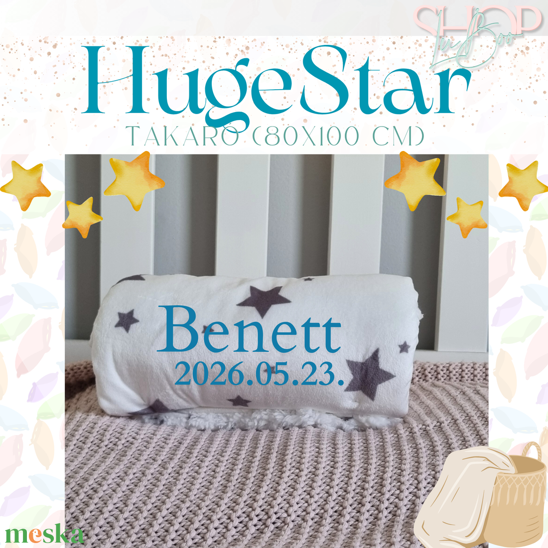 HugeStar - Névre szóló takaró (80x100 cm) - baba - mama - babaágyneműk - babatakaró, gyerek pléd - Meska.hu