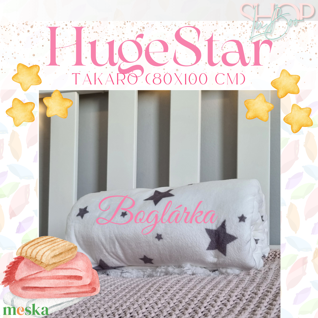 HugeStar - Névre szóló takaró (80x100 cm) - baba - mama - babaágyneműk - babatakaró, gyerek pléd - Meska.hu