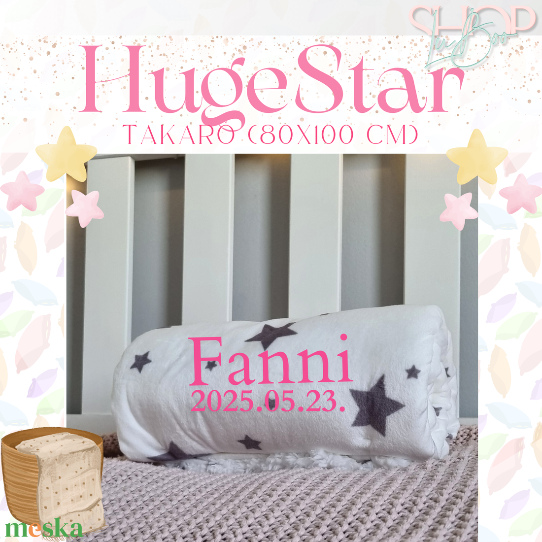 HugeStar - Névre szóló takaró (80x100 cm) - baba - mama - babaágyneműk - babatakaró, gyerek pléd - Meska.hu