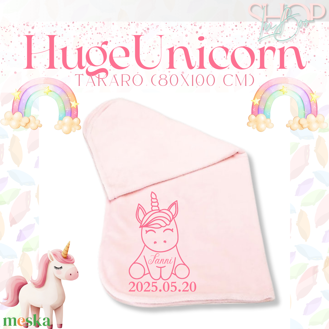 HugeUnicorn - Névre szóló takaró (80x100 cm) - baba - mama - baba ágynemű - babatakaró, gyerek pléd - Meska.hu
