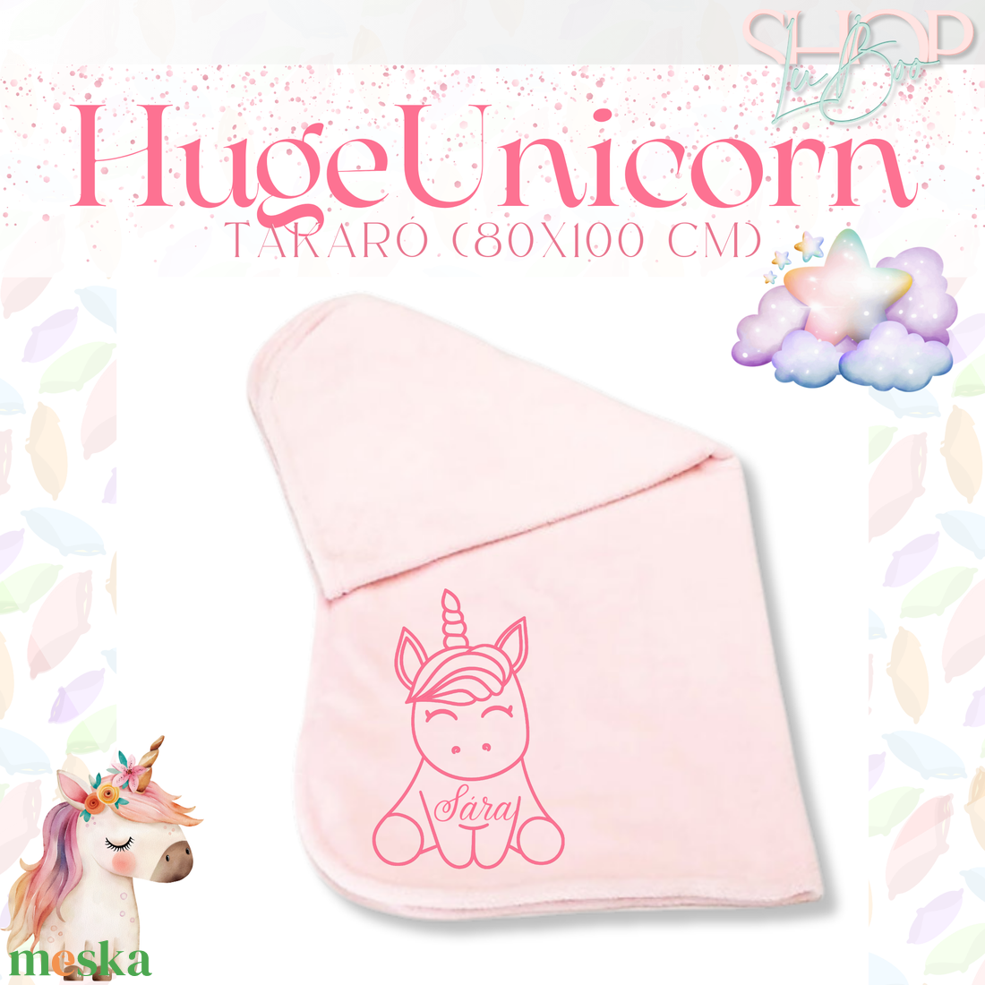 HugeUnicorn - Névre szóló takaró (80x100 cm) - baba - mama - baba ágynemű - babatakaró, gyerek pléd - Meska.hu