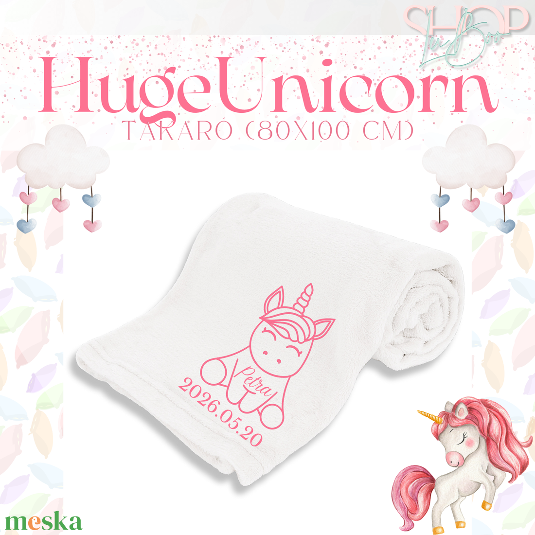 HugeUnicorn - Névre szóló takaró (80x100 cm) - baba - mama - baba ágynemű - babatakaró, gyerek pléd - Meska.hu