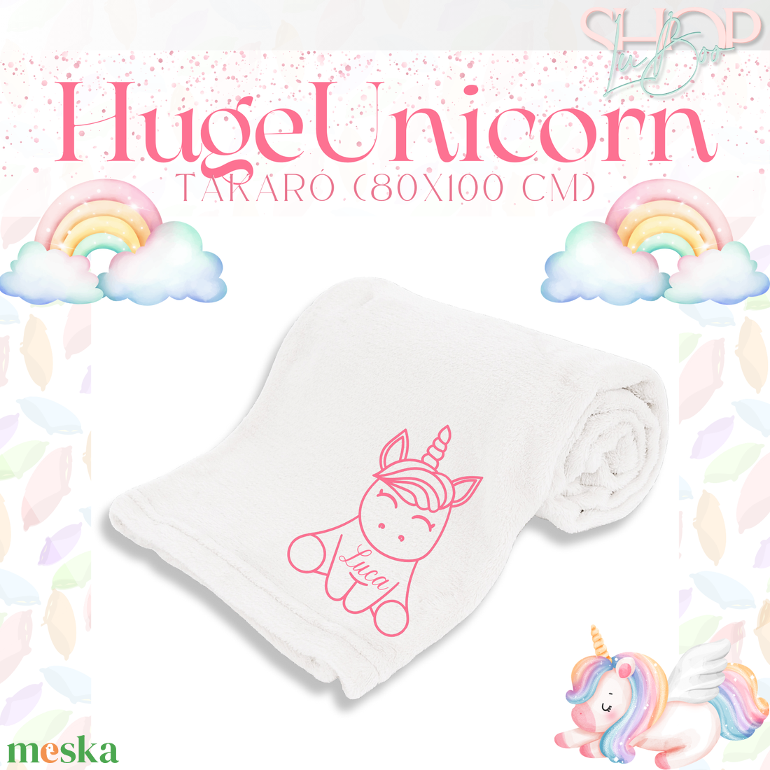 HugeUnicorn - Névre szóló takaró (80x100 cm) - baba - mama - baba ágynemű - babatakaró, gyerek pléd - Meska.hu