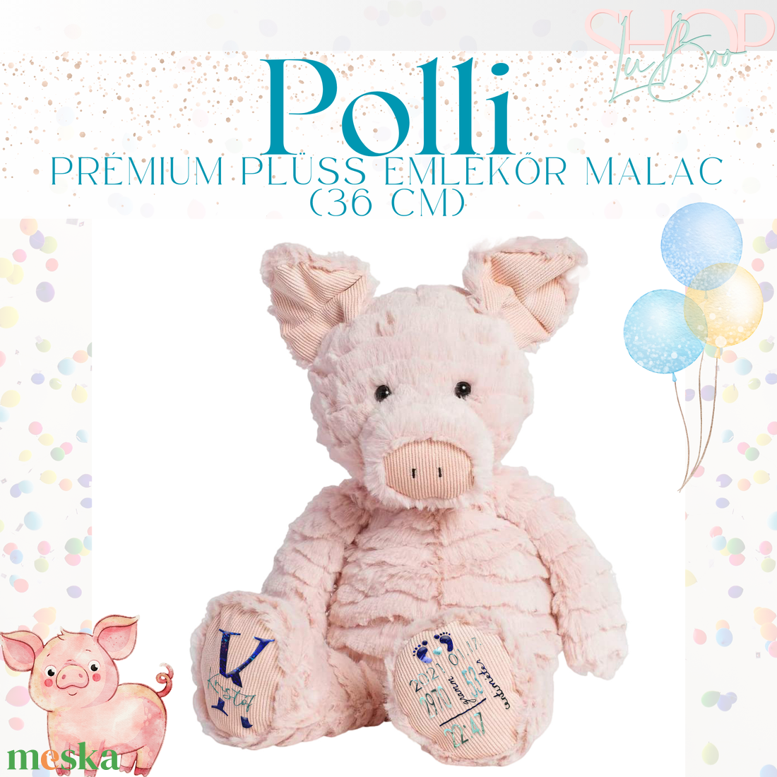 Polli - Prémium plüss emlékőr malac (36 cm) - játék & sport - plüssállat & játékfigura - malac - Meska.hu