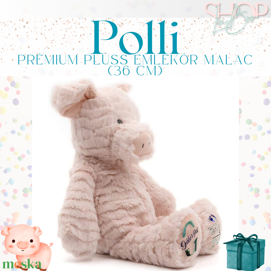 Polli - Prémium plüss emlékőr malac (36 cm) - játék & sport - plüssállat & játékfigura - malac - Meska.hu