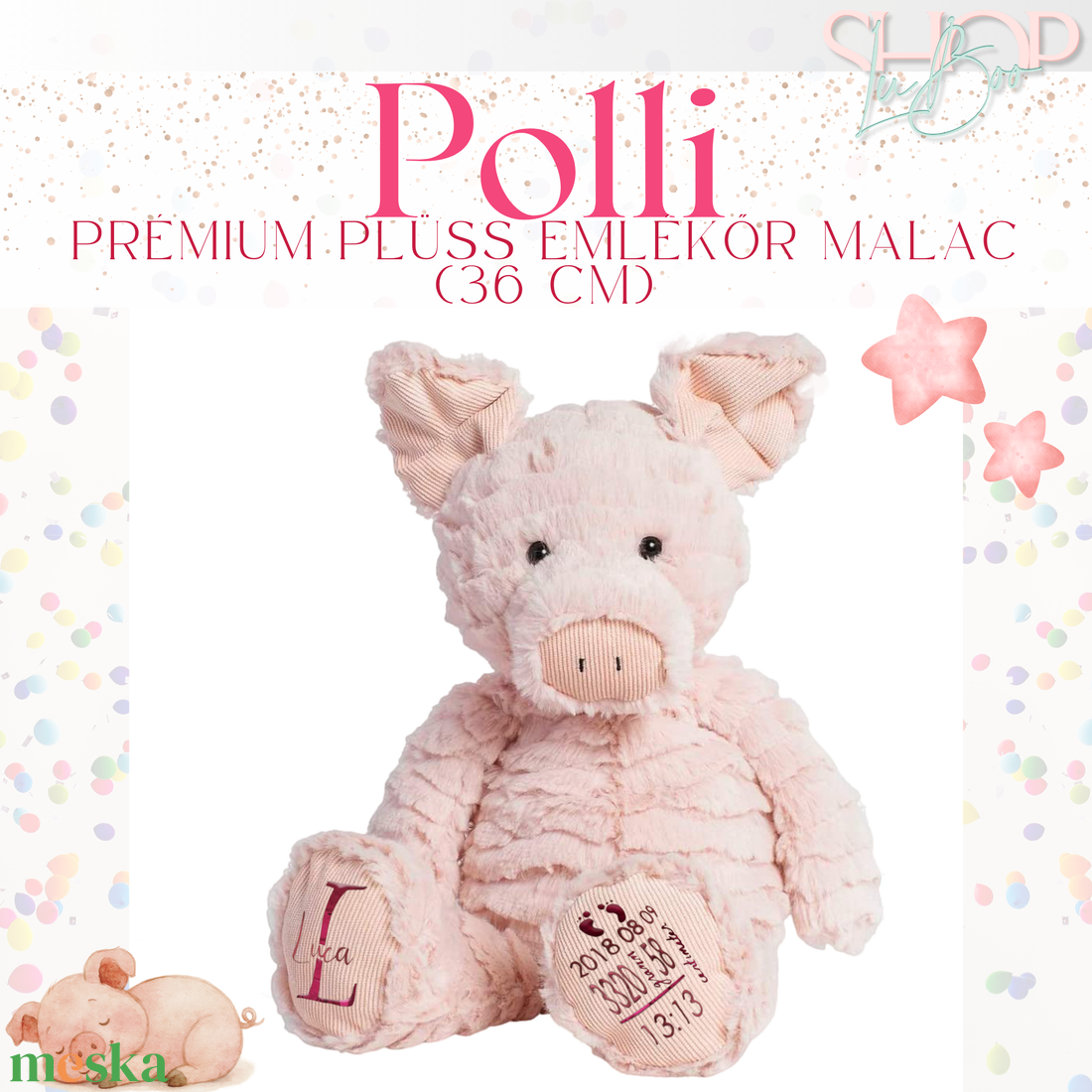 Polli - Prémium plüss emlékőr malac (36 cm) - játék & sport - plüssállat & játékfigura - malac - Meska.hu