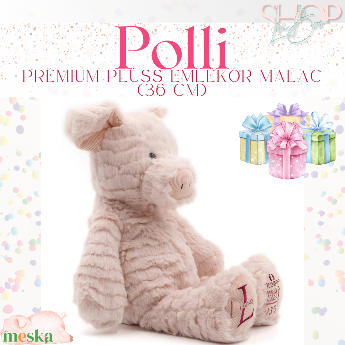 Polli - Prémium plüss emlékőr malac (36 cm) - játék & sport - plüssállat & játékfigura - malac - Meska.hu