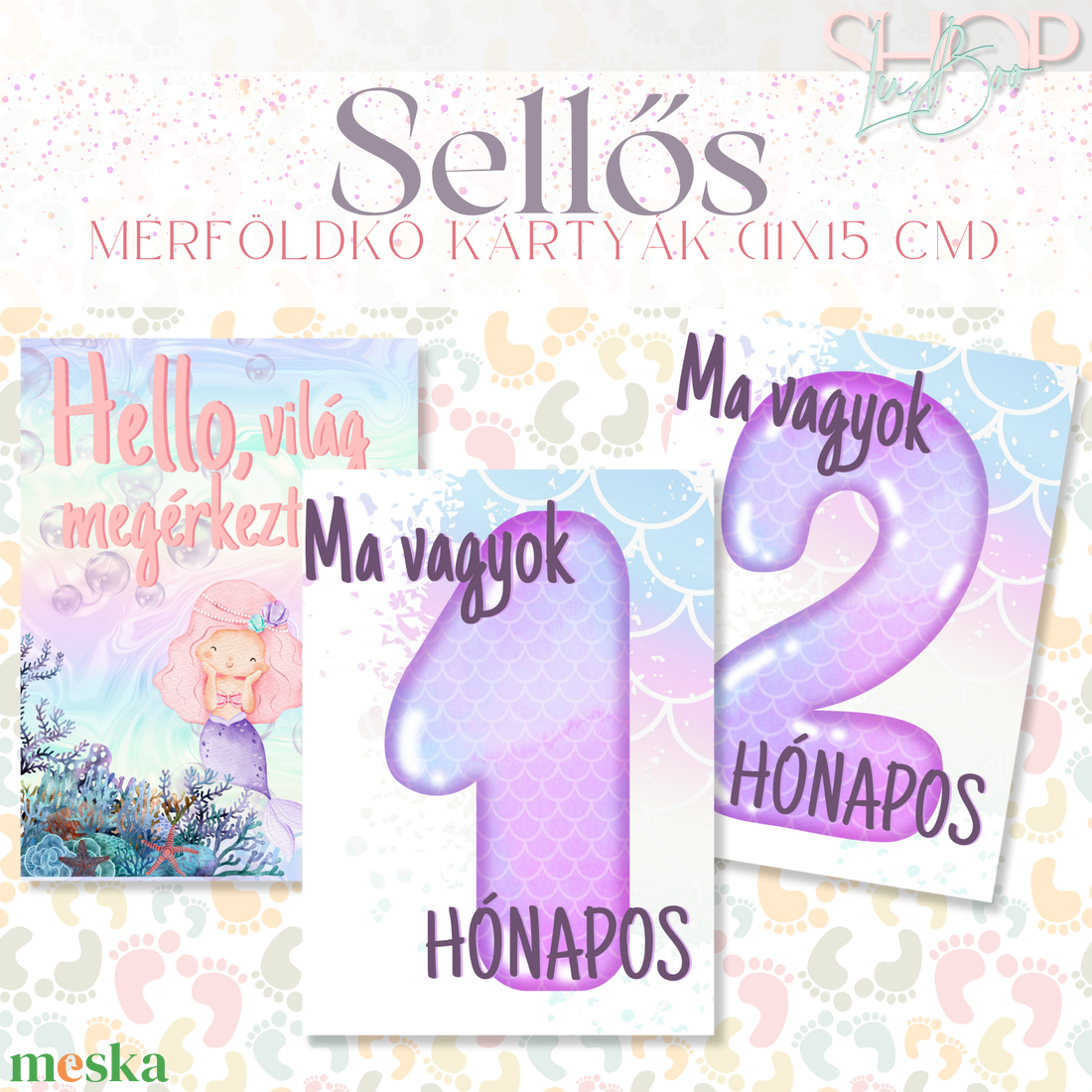 Mérföldkő kártyák - Sellős (11x15 cm) - baba - mama - babafotózás - baba mérföldkő kártyák - Meska.hu