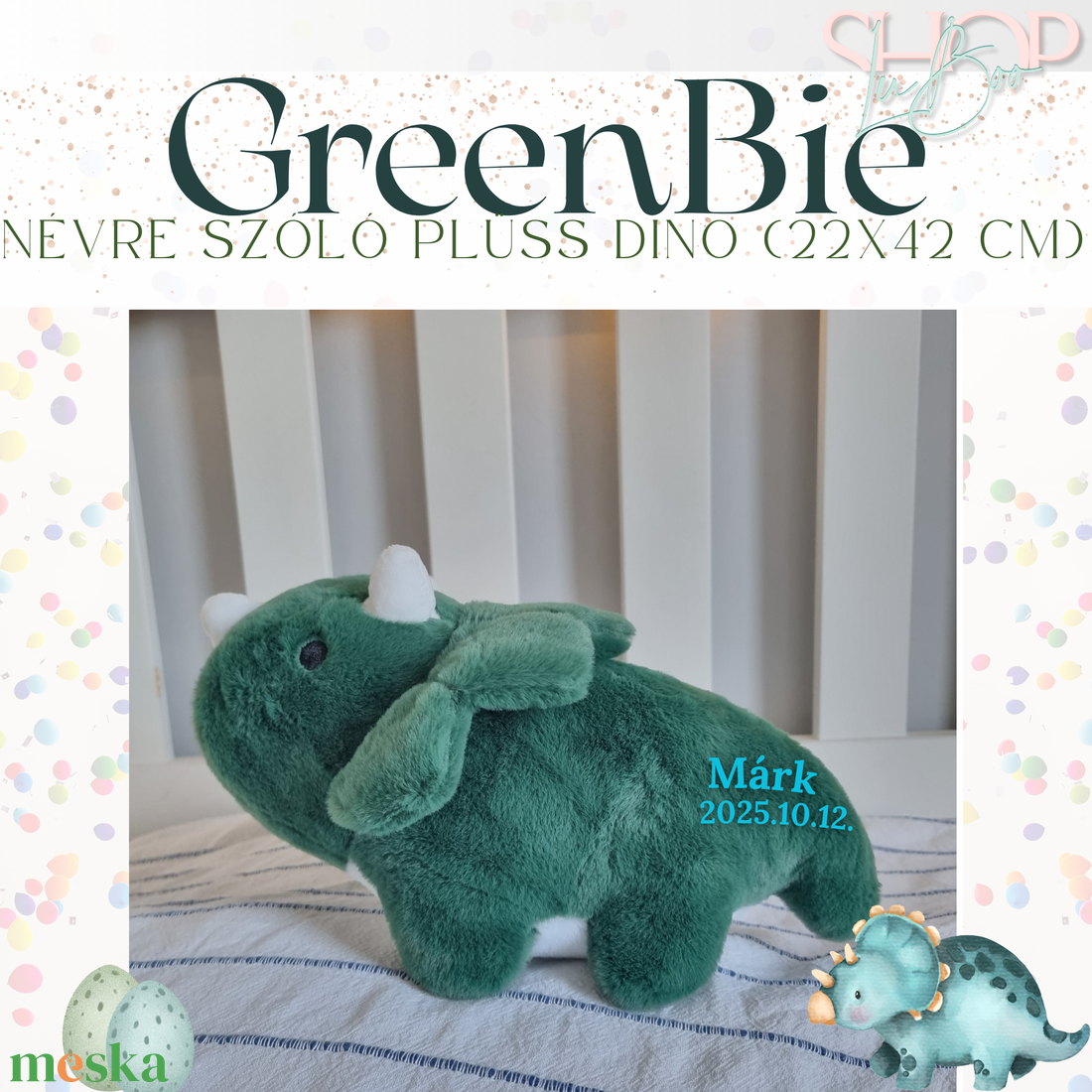 GreenBie - Egyedi, névre szóló plüss dino (25 cm) - játék & sport - plüssállat & játékfigura - plüss dínók - Meska.hu