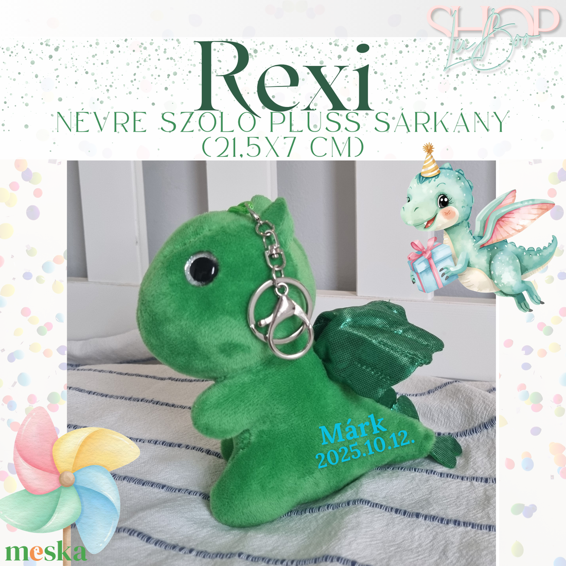 Rexi -Névre szóló plüss sárkány (21,5x7 cm) - játék & sport - plüssállat & játékfigura - plüss sárkány - Meska.hu