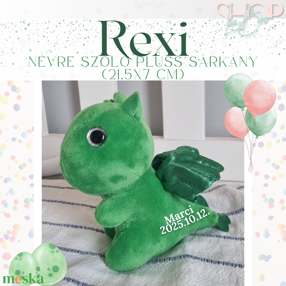 Rexi -Névre szóló plüss sárkány (21,5x7 cm) - játék & sport - plüssállat & játékfigura - plüss sárkány - Meska.hu