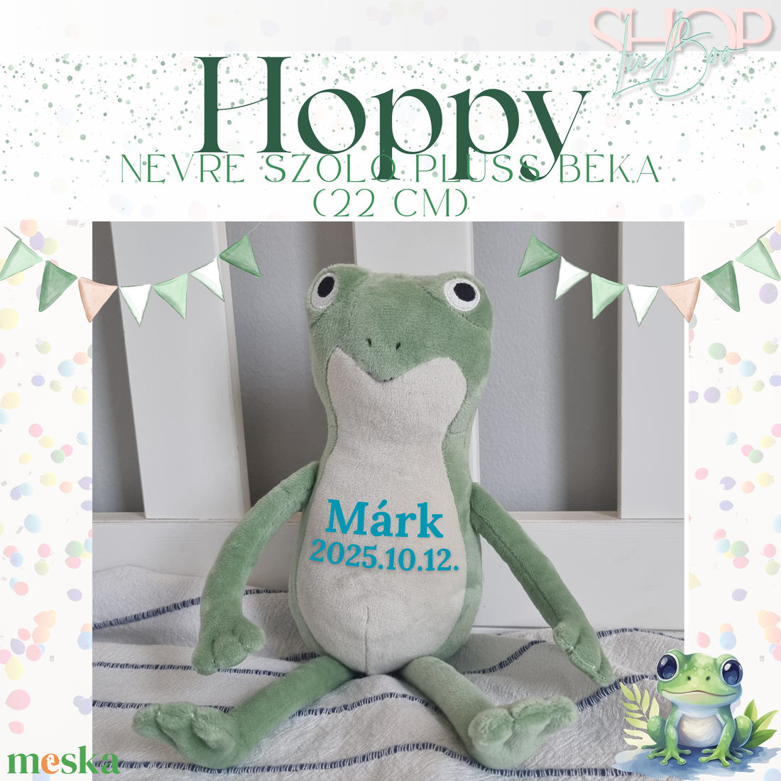 Hoppy  - Névre szóló plüss béka (22 cm) - játék & sport - plüssállat & játékfigura - béka - Meska.hu