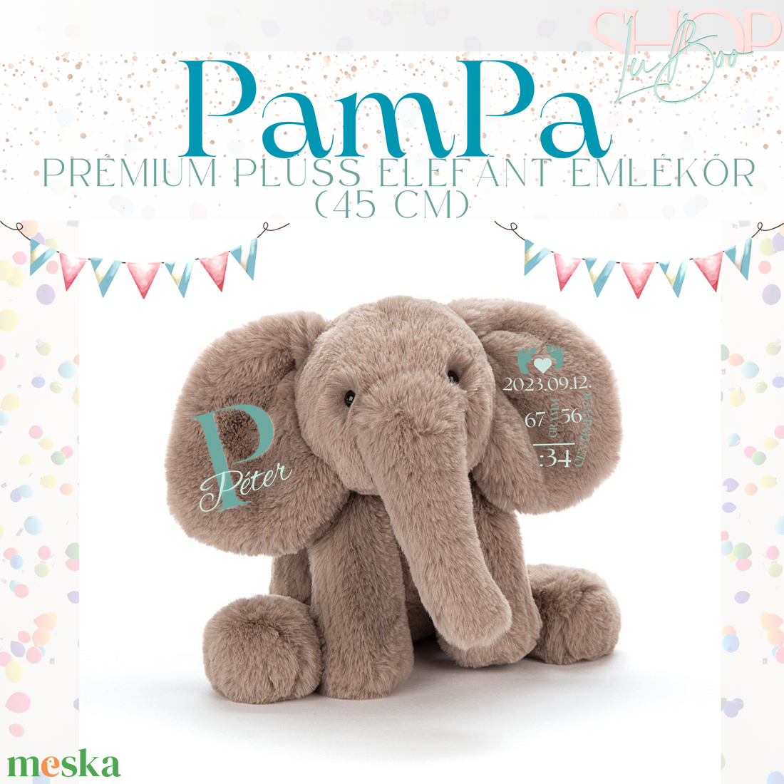 Pampa -  Prémium plüss elefánt Emlékőr (45 cm) - játék & sport - plüssállat & játékfigura - elefánt - Meska.hu