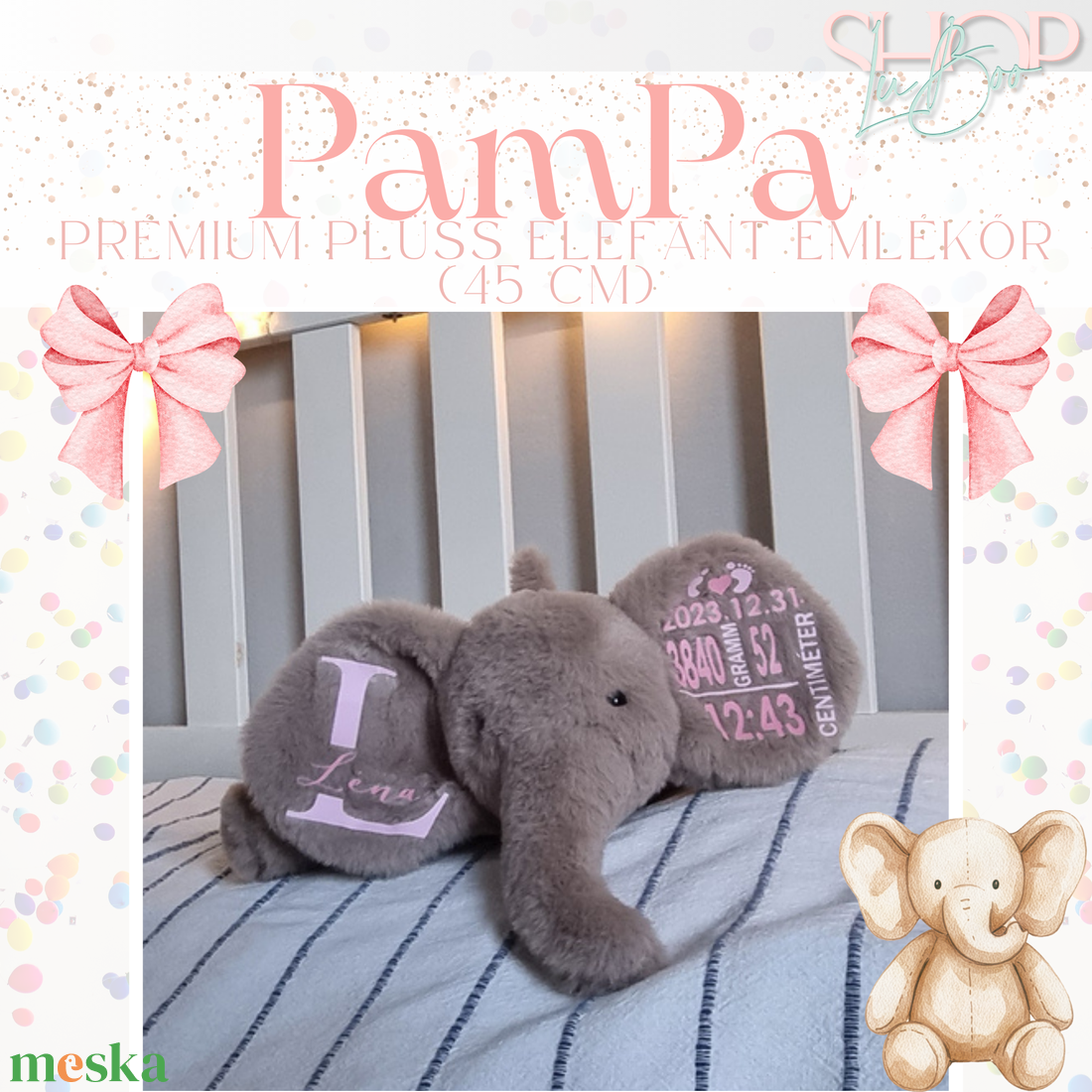 Pampa -  Prémium plüss elefánt Emlékőr (45 cm) - játék & sport - plüssállat & játékfigura - elefánt - Meska.hu