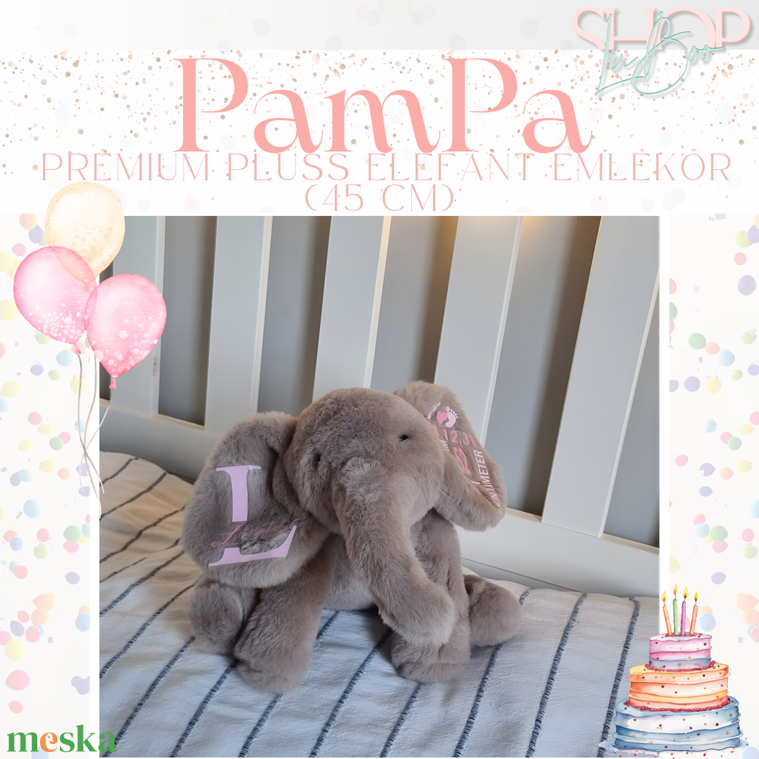 Pampa -  Prémium plüss elefánt Emlékőr (45 cm) - játék & sport - plüssállat & játékfigura - elefánt - Meska.hu