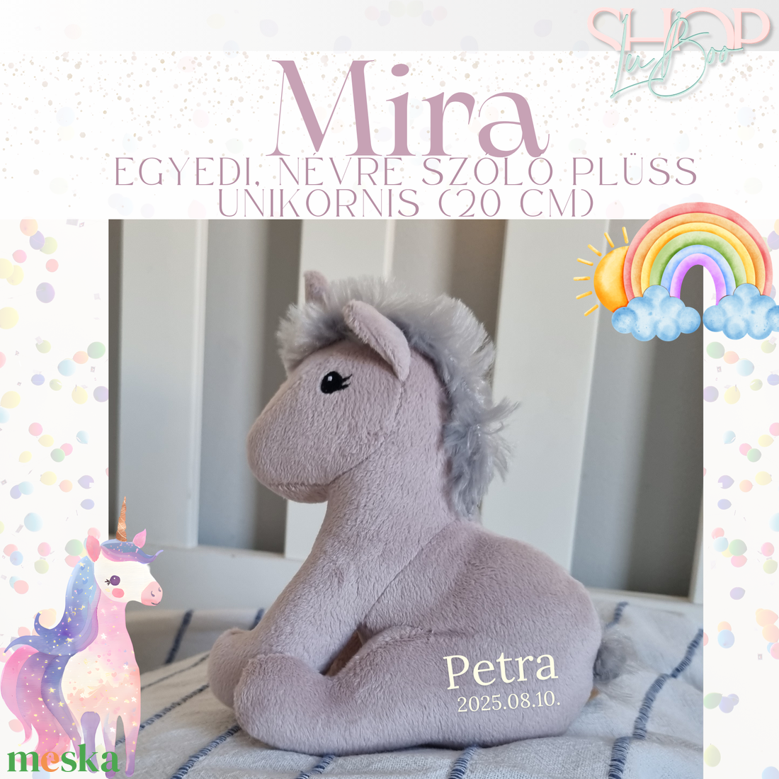 Mira- Egyedi, névre szóló plüss unikornis (20 cm) - játék & sport - plüssállat & játékfigura - unikornis - Meska.hu