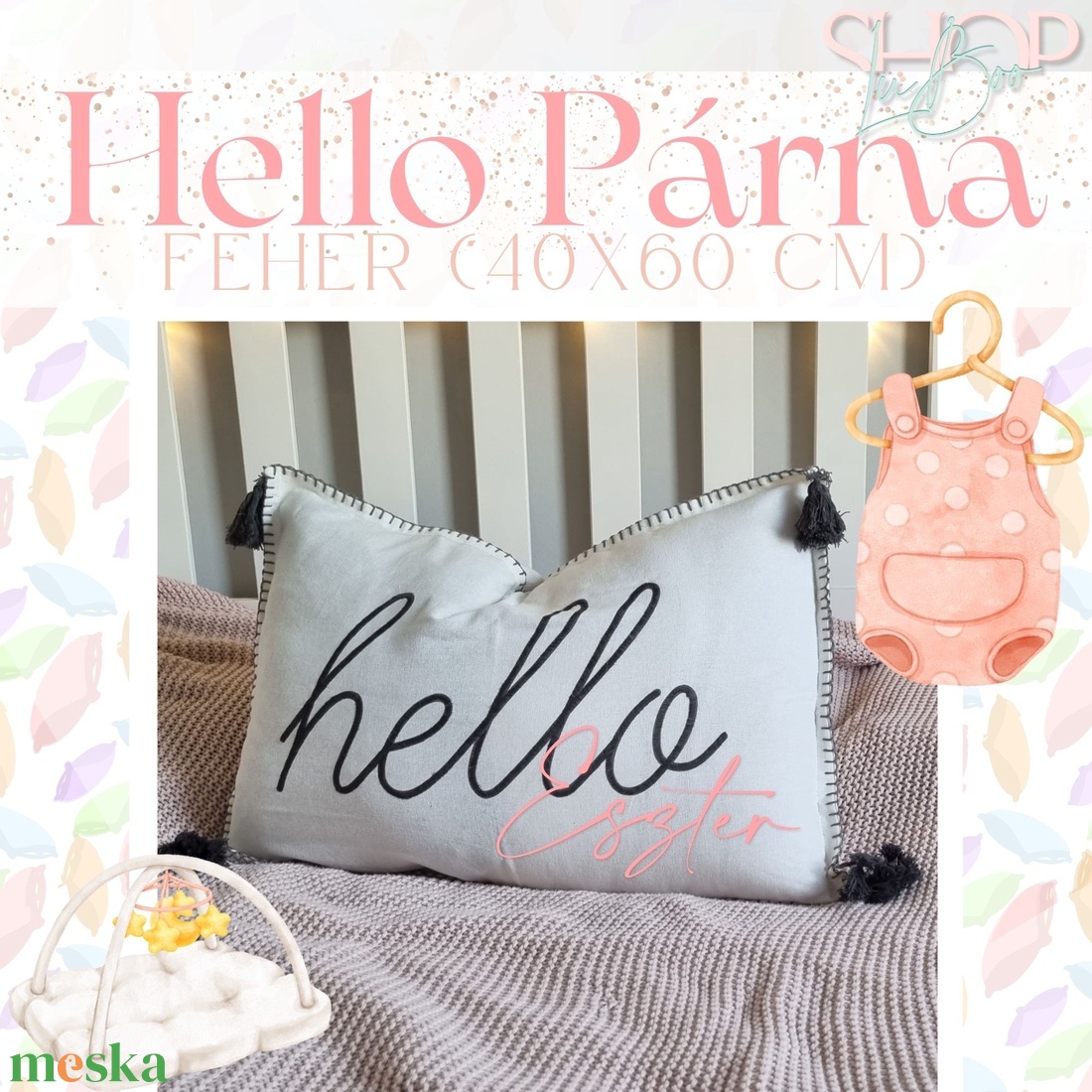 Hello Párna - Szürke (40x60 cm) - otthon & életmód - lakástextil - párna & párnahuzat - díszpárna (belsővel együtt) - Meska.hu