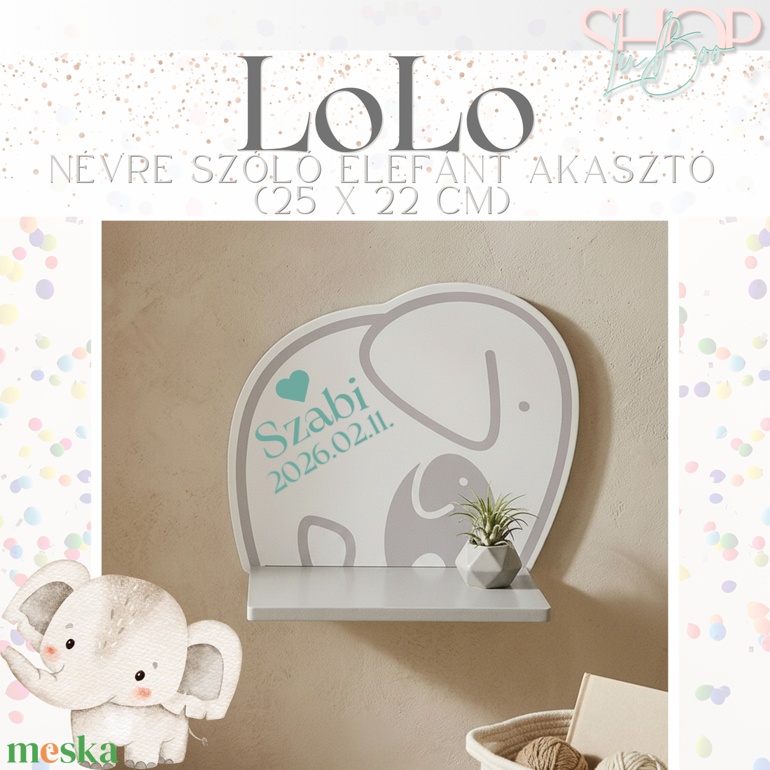 LoLo � Névre szóló elefánt akasztó (25 x 22 cm) - otthon & életmód - dekoráció - fali és függő dekoráció - falra akasztható dekor - Meska.hu
