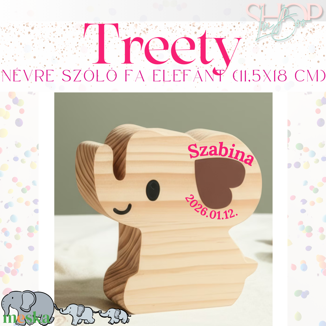 Treety - Névre szóló fa elefánt - játék & sport - plüssállat & játékfigura - elefánt - Meska.hu