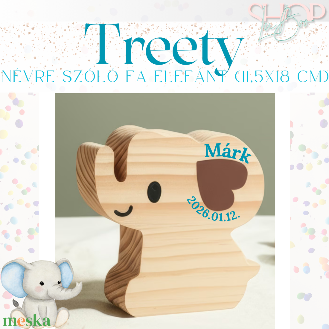 Treety - Névre szóló fa elefánt - játék & sport - plüssállat & játékfigura - elefánt - Meska.hu
