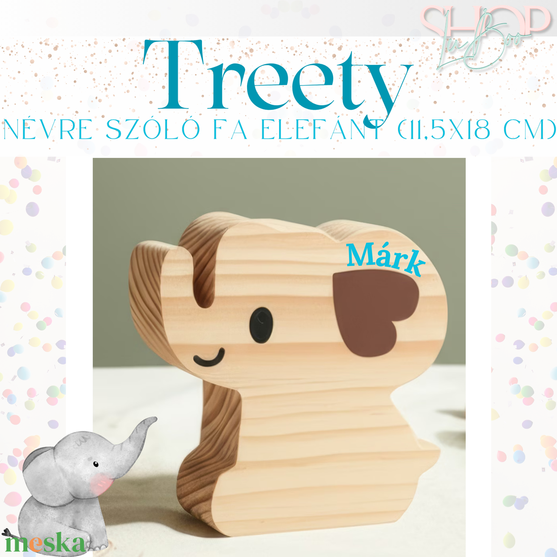 Treety - Névre szóló fa elefánt - játék & sport - plüssállat & játékfigura - elefánt - Meska.hu