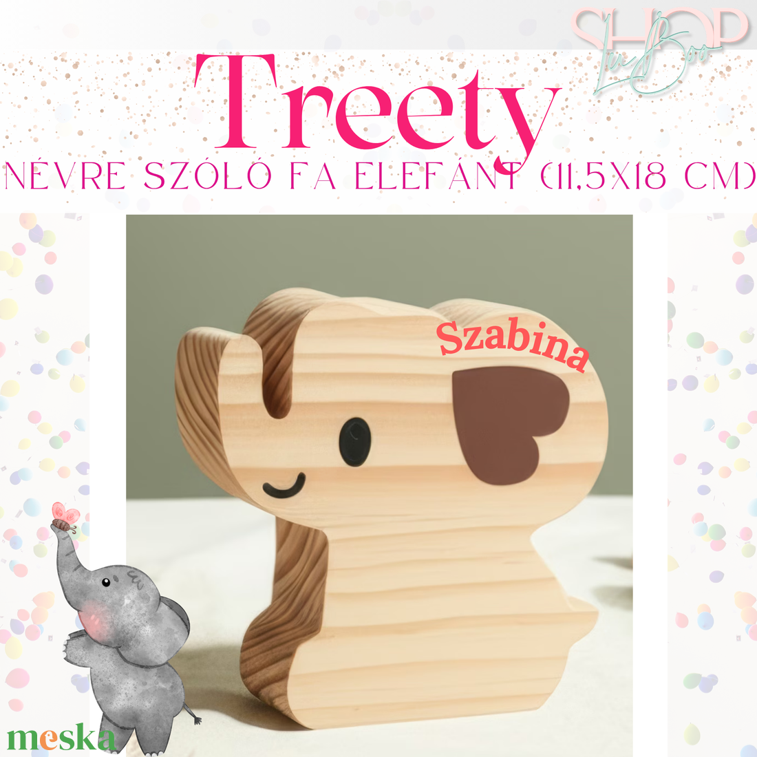 Treety - Névre szóló fa elefánt - játék & sport - plüssállat & játékfigura - elefánt - Meska.hu