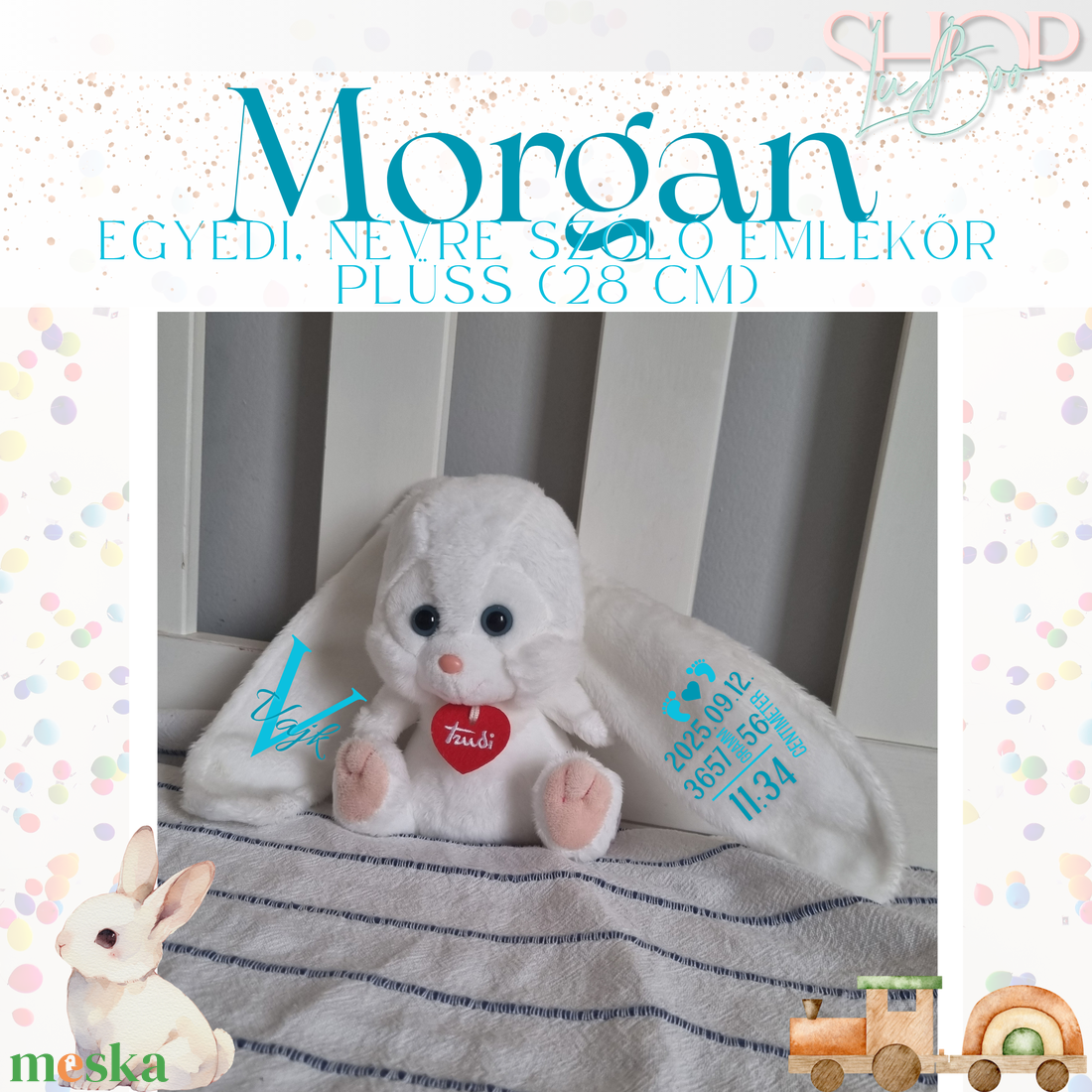 Morgan - Egyedi, névre szóló emlékőr plüss (28 cm) - játék & sport - plüssállat & játékfigura - nyuszi - Meska.hu