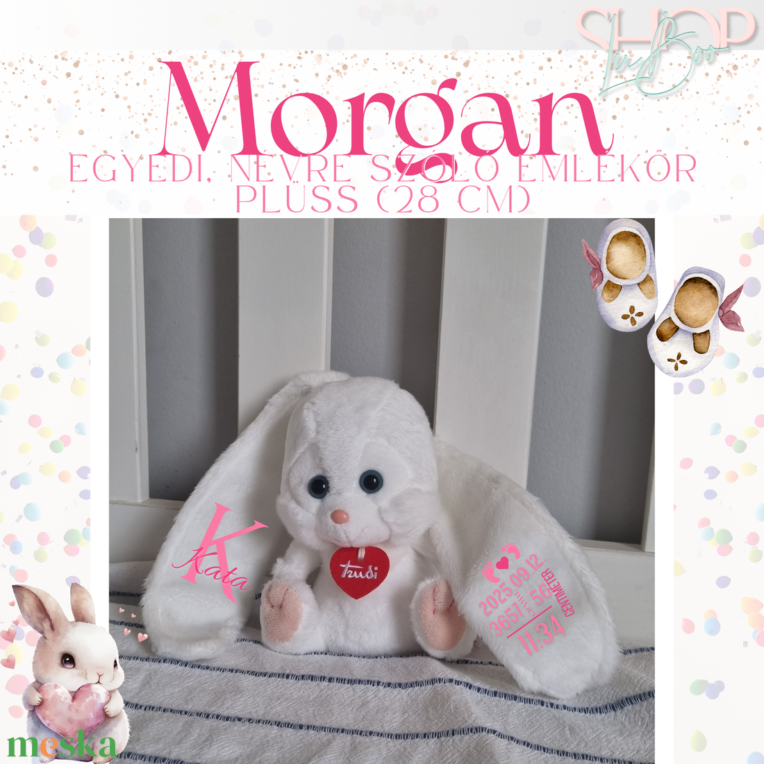 Morgan - Egyedi, névre szóló emlékőr plüss (28 cm) - játék & sport - plüssállat & játékfigura - nyuszi - Meska.hu