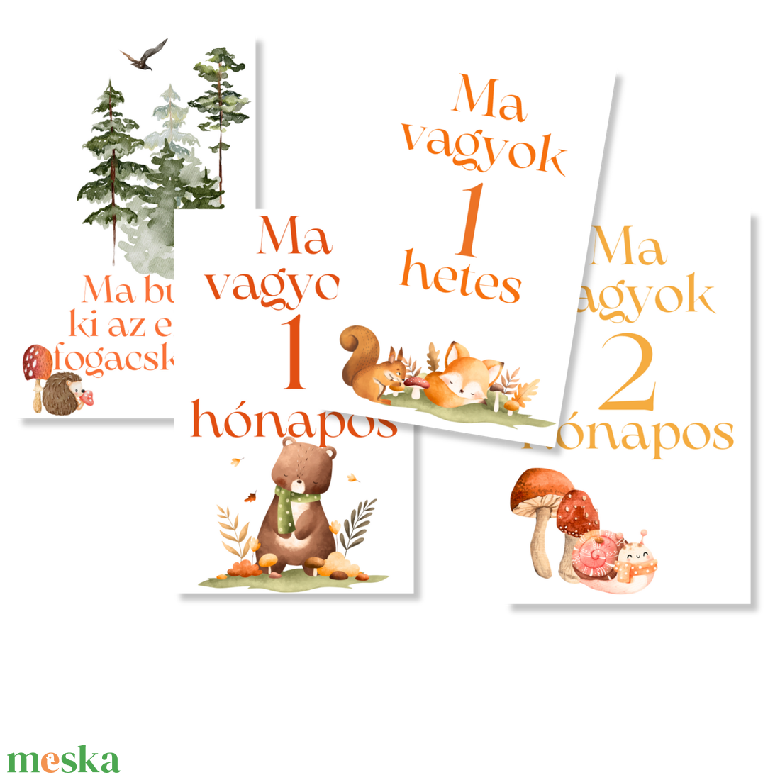 Mérföldkő kártyák - Erdei (11x15 cm) - baba - mama - babafotózás - baba mérföldkő kártyák - Meska.hu