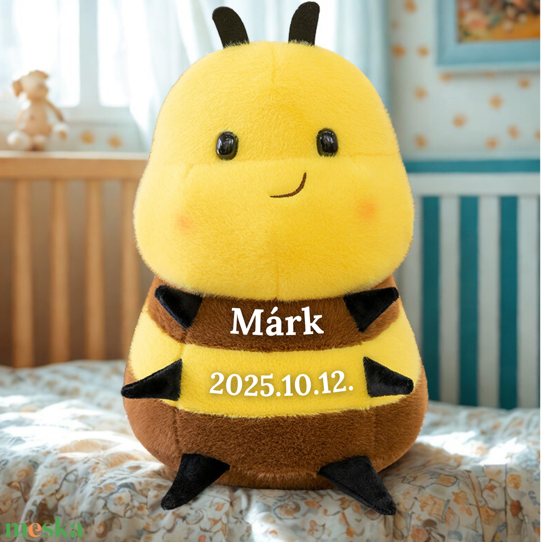 BeeBee - Egyedi, névre szóló plüss méhecske (25 cm) - baba - mama - babaszoba dekoráció - babanév dekoráció - Meska.hu