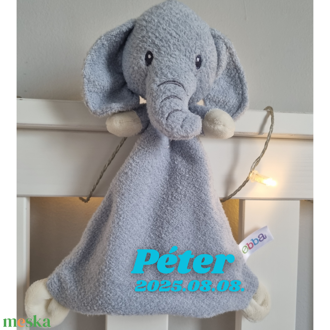 MumPa névre szóló elefánt nyúnyó (26 cm) - baba - mama - baba játékok - szundikendő, alvóka - Meska.hu