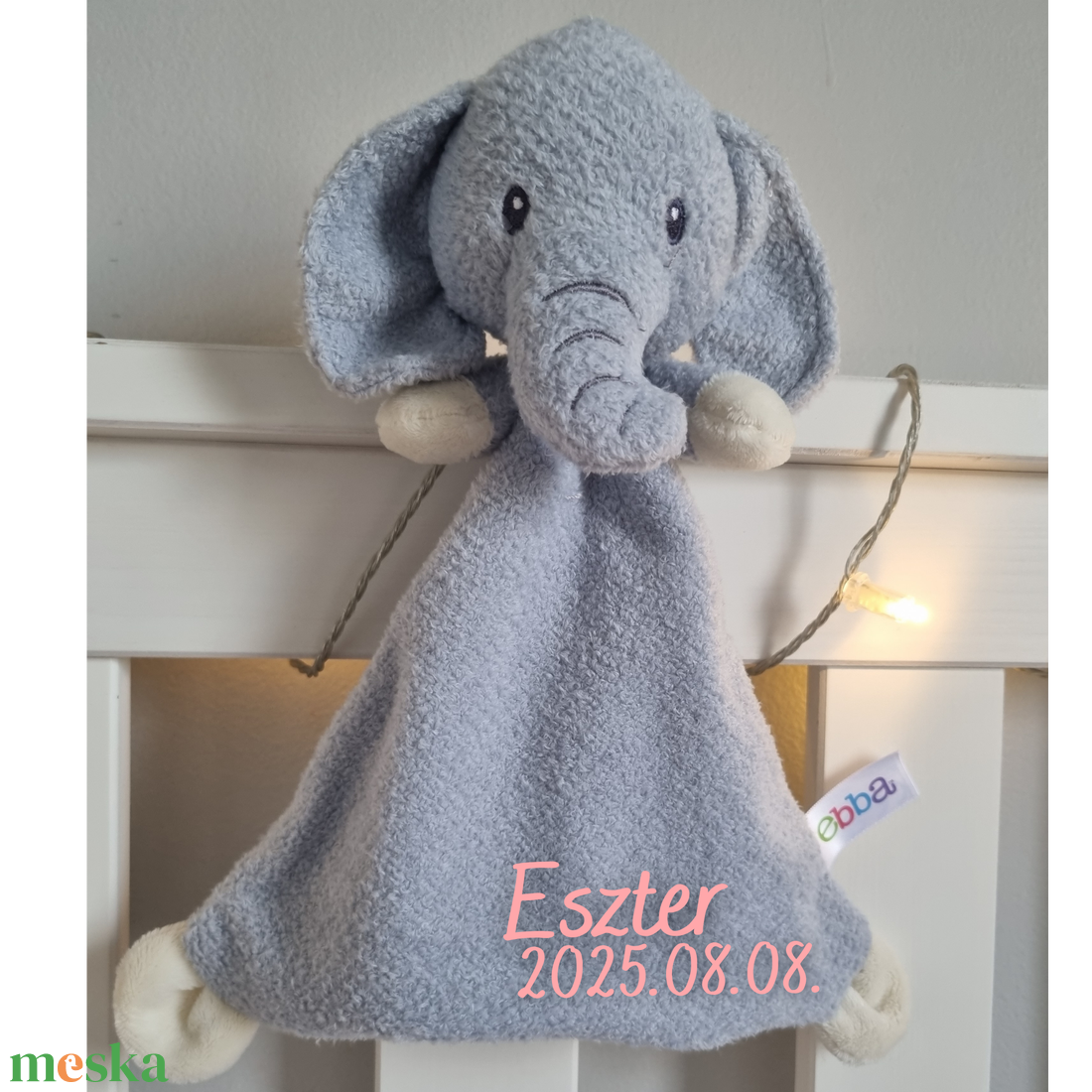 MumPa névre szóló elefánt nyúnyó (26 cm) - baba - mama - baba játékok - szundikendő, alvóka - Meska.hu