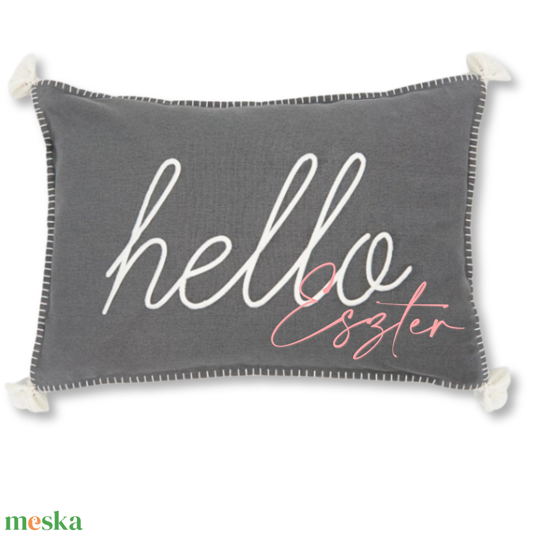 Hello Párna - Szürke (40x60 cm) - baba - mama - babaszoba dekoráció - gyerek díszpárna - Meska.hu