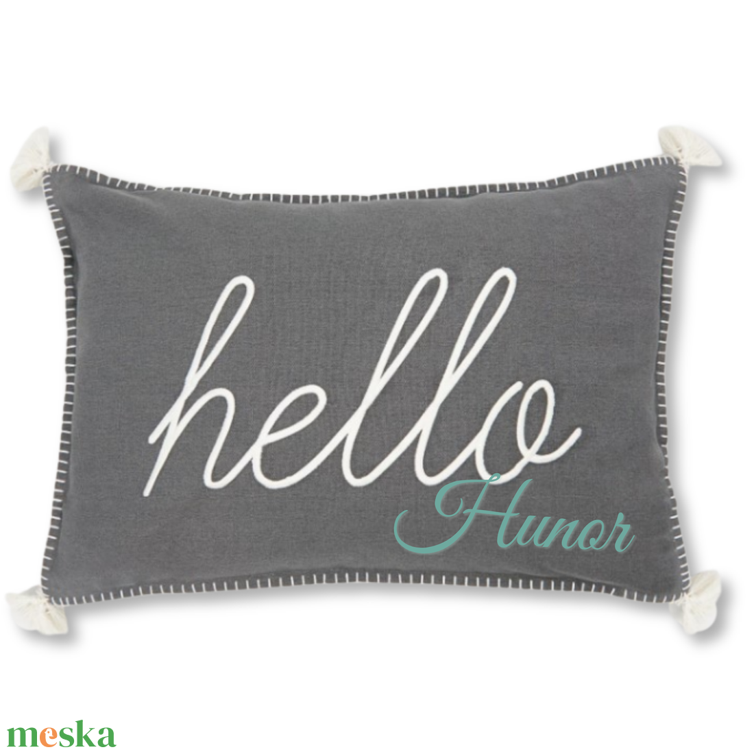 Hello Párna - Szürke (40x60 cm) - baba - mama - babaszoba dekoráció - gyerek díszpárna - Meska.hu