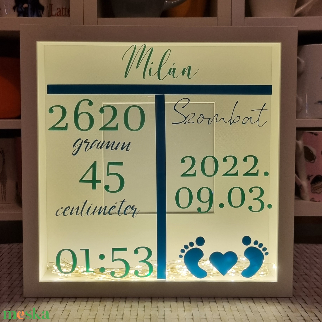 Emlékkép - Világító emlékőr kép (25x25 cm) - baba - mama - babaemlékek - baba emlékőrző - Meska.hu
