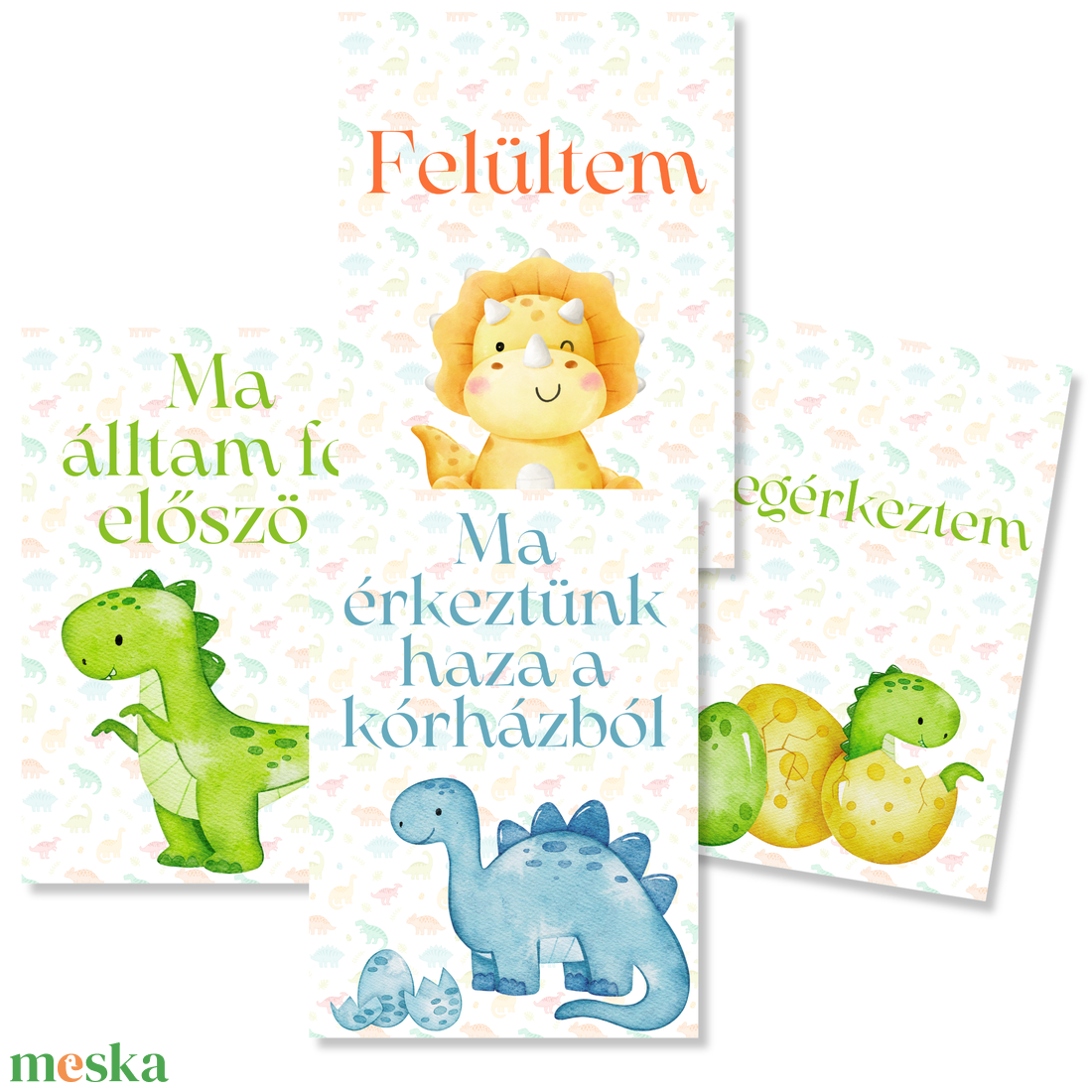 Mérföldkő kártyák - Dinós (11x15 cm) - baba - mama - babafotózás - baba mérföldkő kártyák - Meska.hu