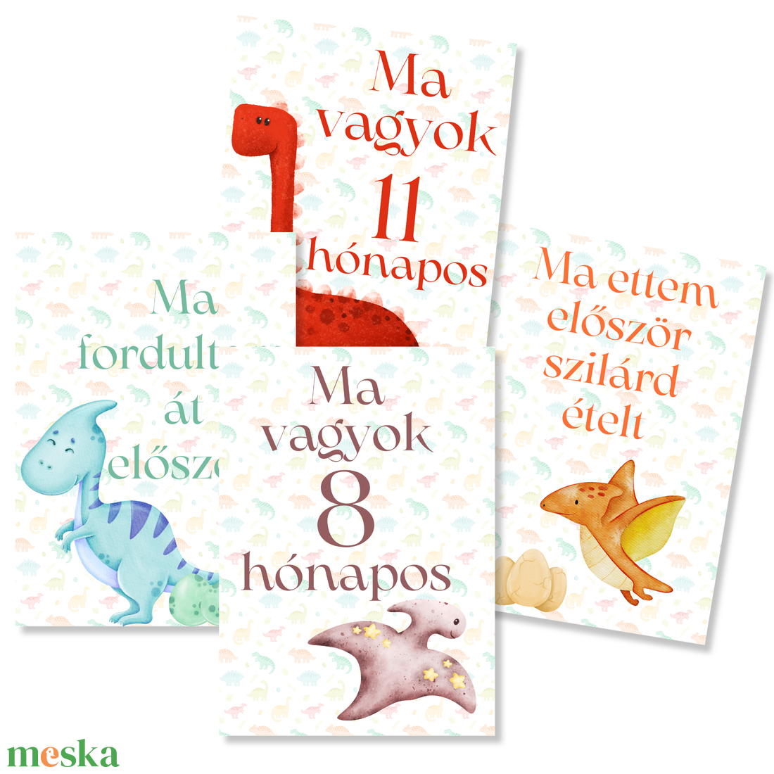 Mérföldkő kártyák - Dinós (11x15 cm) - baba - mama - babafotózás - baba mérföldkő kártyák - Meska.hu